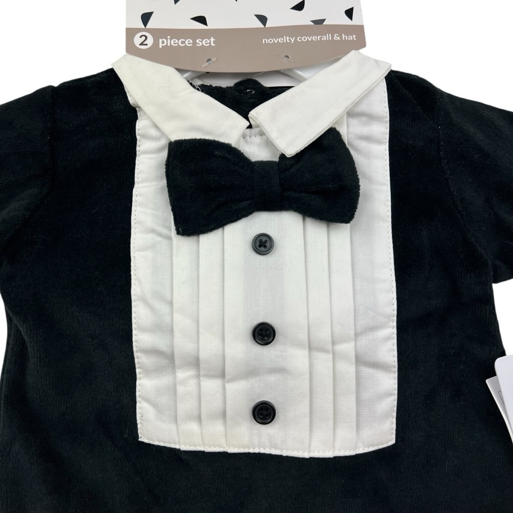 Baby Starters Black & White Tuxedo One-Piece with Bow - Picture 2 of 5